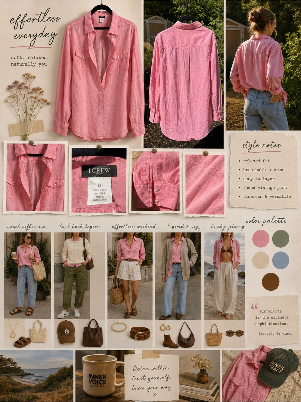 J.Crew Pink Cotton Popover Shirt Tunic Size M